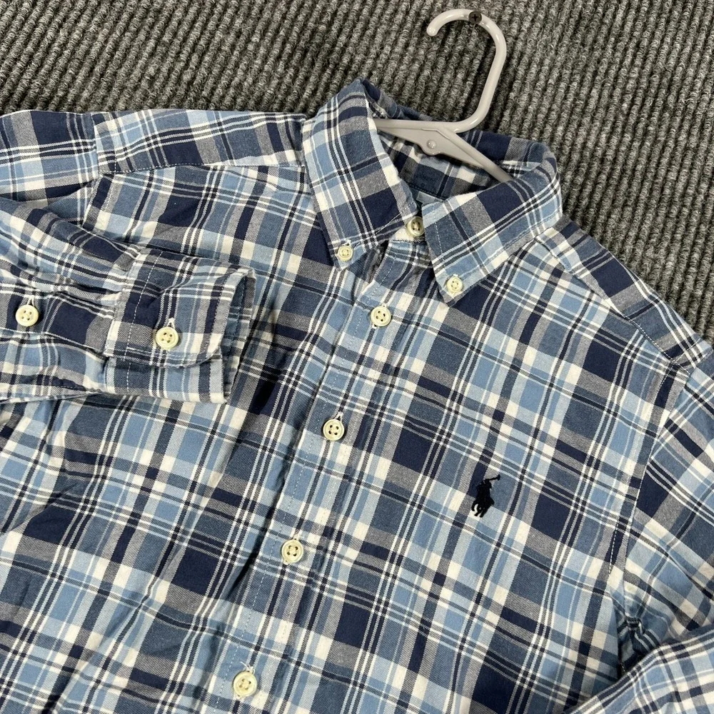 Ralph Lauren Shirt Boys Small Blue Plaid Long Sleeve Button Down Casual School
